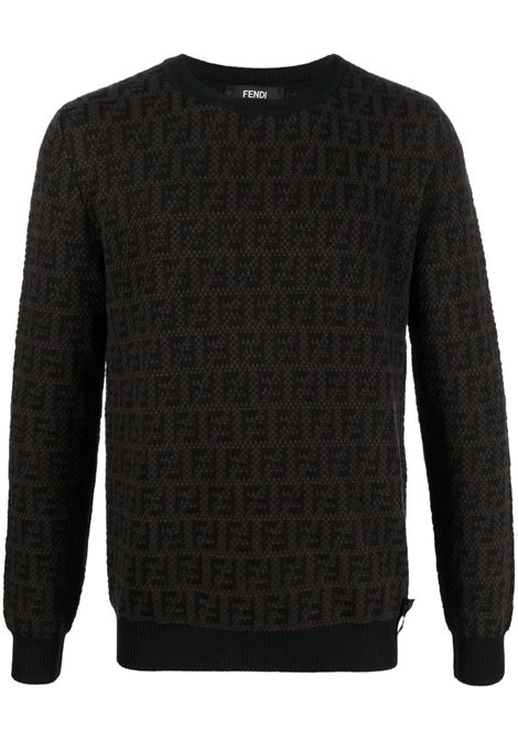 Maglione nero e marrone caffè in lana vergine e cotone FENDI | FZX034-AKFSF0FF6
