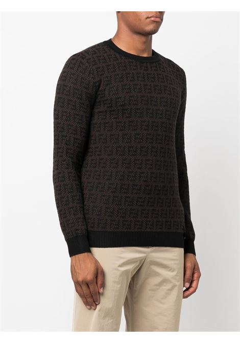 Maglione nero e marrone caffè in lana vergine e cotone FENDI | FZX034-AKFSF0FF6