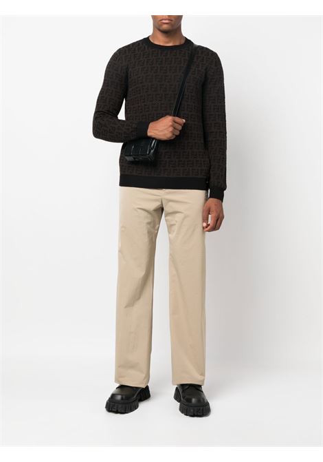 Maglione nero e marrone caffè in lana vergine e cotone FENDI | FZX034-AKFSF0FF6