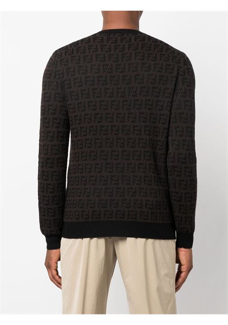 Maglione nero e marrone caffè in lana vergine e cotone FENDI | FZX034-AKFSF0FF6