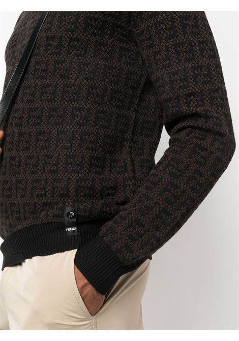 Maglione nero e marrone caffè in lana vergine e cotone FENDI | FZX034-AKFSF0FF6