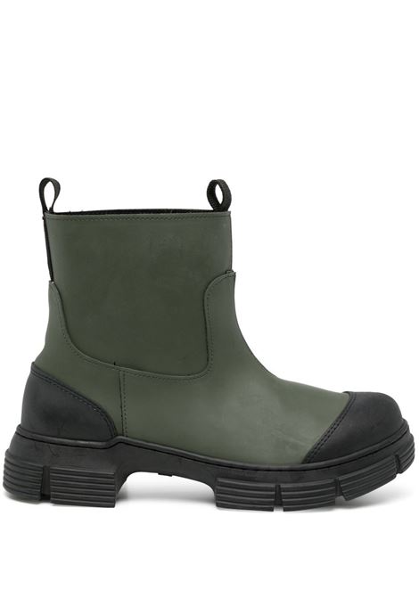 stivaletti in gomma color kaki con punta a contrasto nera GANNI | S1819861