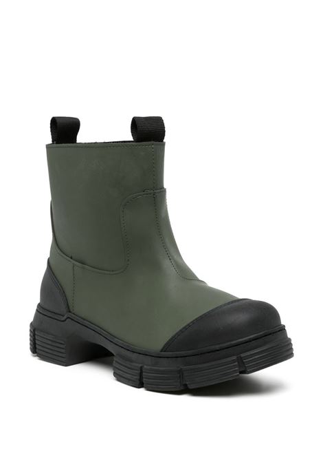 stivaletti in gomma color kaki con punta a contrasto nera GANNI | S1819861