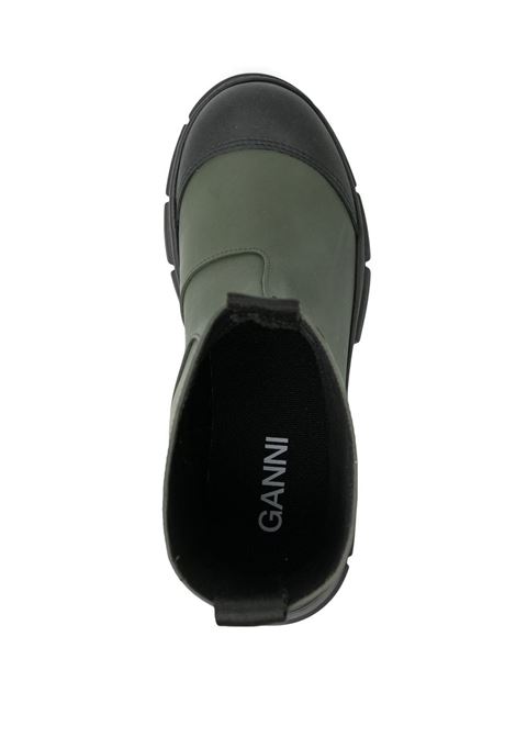stivaletti in gomma color kaki con punta a contrasto nera GANNI | S1819861
