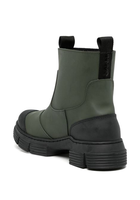 stivaletti in gomma color kaki con punta a contrasto nera GANNI | S1819861