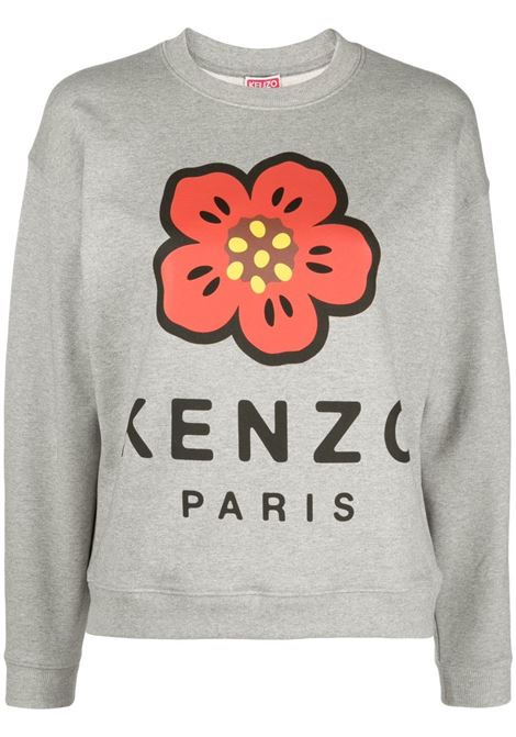 grey cotton round-neck sweatshirt featuring red and black Kenzo logo  KENZO | 2SW0114ME94