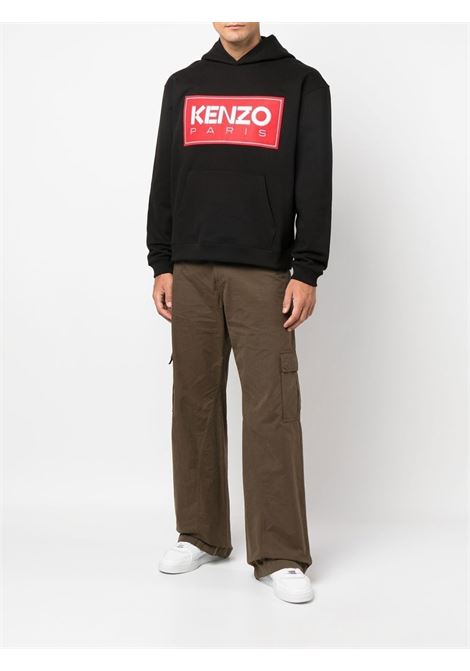 felpa con cappuccio nera in cotone con logo Kenzo rosso KENZO | 5SW4174ME99J