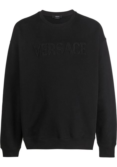 felpa girocollo in cotone nero con logo Versace ricamato VERSACE | 1006502-1A045111B000
