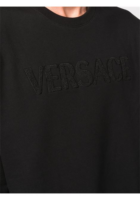 felpa girocollo in cotone nero con logo Versace ricamato VERSACE | 1006502-1A045111B000