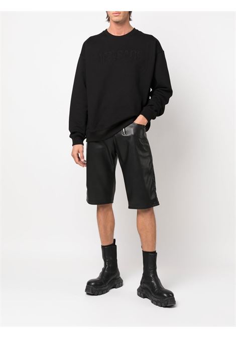 felpa girocollo in cotone nero con logo Versace ricamato VERSACE | 1006502-1A045111B000