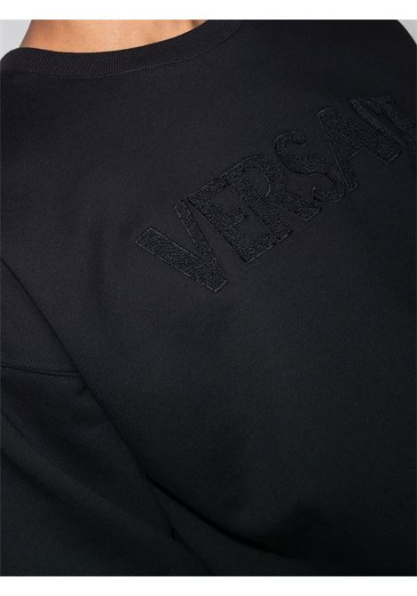 felpa girocollo in cotone nero con logo Versace ricamato VERSACE | 1006502-1A045111B000