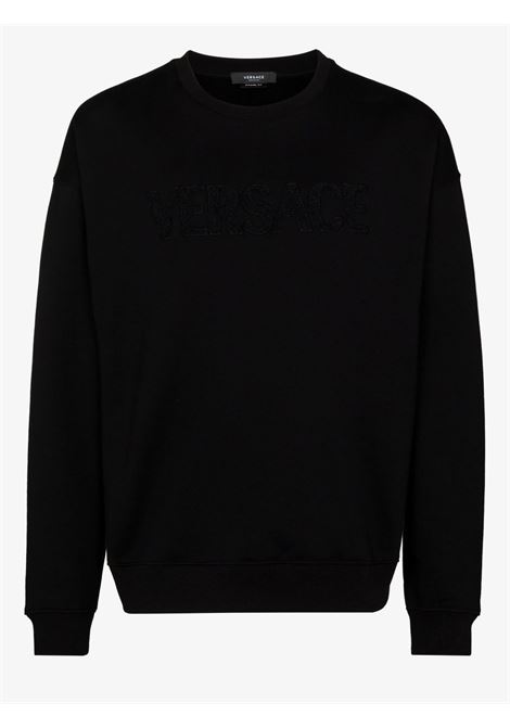 felpa girocollo in cotone nero con logo Versace ricamato VERSACE | 1006502-1A045111B000
