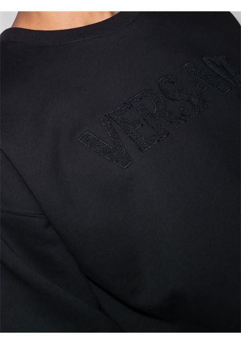 felpa girocollo in cotone nero con logo Versace ricamato VERSACE | 1006502-1A045111B000