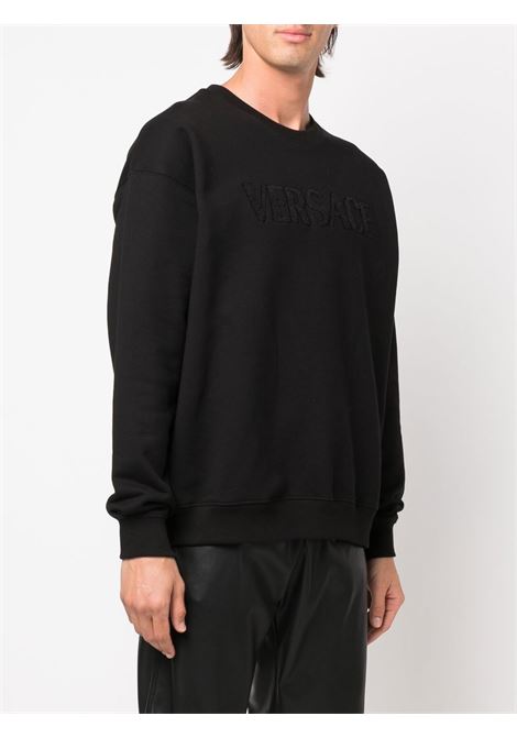 felpa girocollo in cotone nero con logo Versace ricamato VERSACE | 1006502-1A045111B000