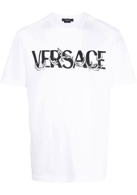 T-shirt bianca a maniche corte con logo Versace nero VERSACE | 1006974-1A049491W010