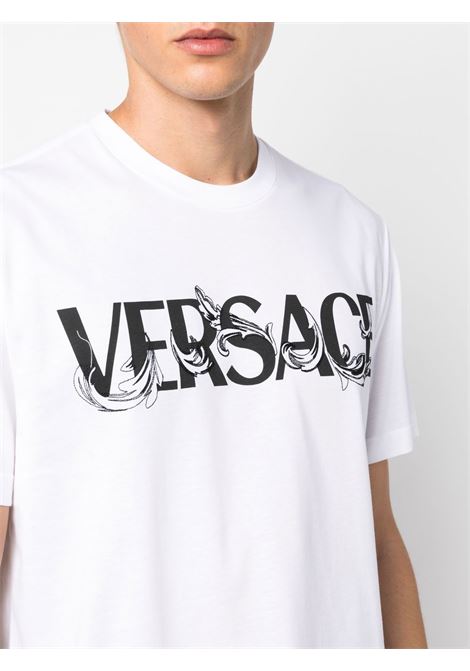 T-shirt bianca a maniche corte con logo Versace nero VERSACE | 1006974-1A049491W010