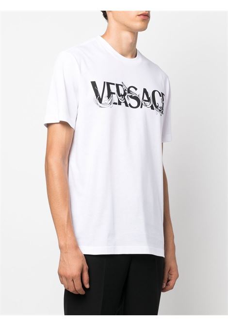 T-shirt bianca a maniche corte con logo Versace nero VERSACE | 1006974-1A049491W010