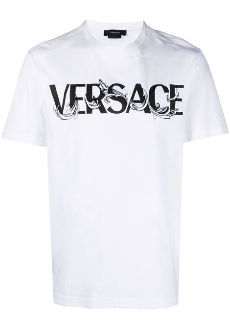 T-shirt bianca a maniche corte con logo Versace nero VERSACE | 1006974-1A049491W010