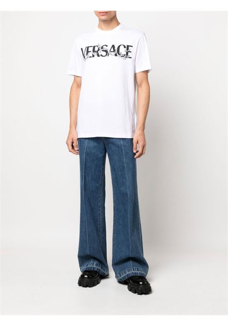 T-shirt bianca a maniche corte con logo Versace nero VERSACE | 1006974-1A049491W010