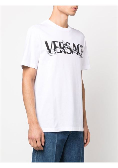 T-shirt bianca a maniche corte con logo Versace nero VERSACE | 1006974-1A049491W010