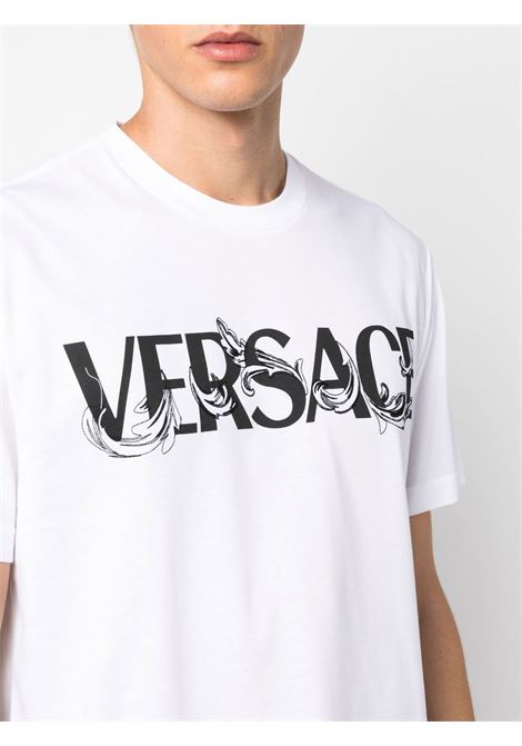 T-shirt bianca a maniche corte con logo Versace nero VERSACE | 1006974-1A049491W010