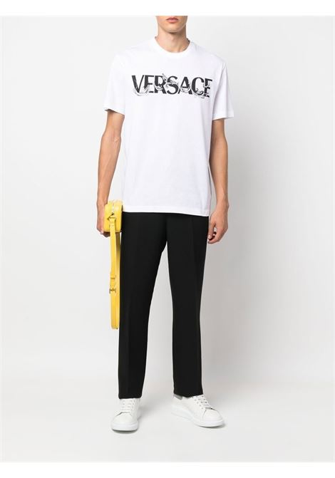 T-shirt bianca a maniche corte con logo Versace nero VERSACE | 1006974-1A049491W010