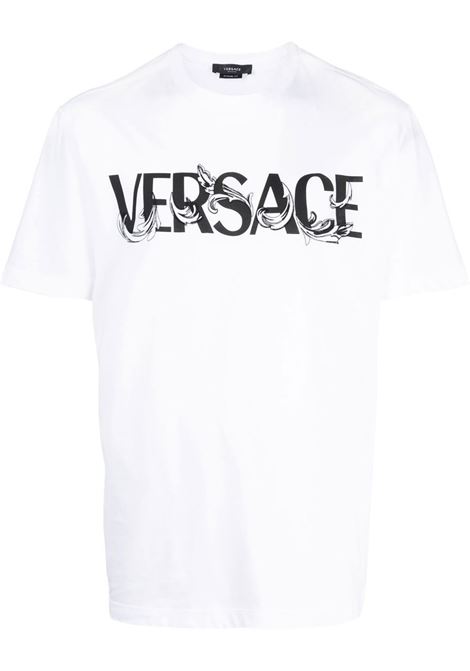 T-shirt bianca a maniche corte con logo Versace nero VERSACE | 1006974-1A049491W010