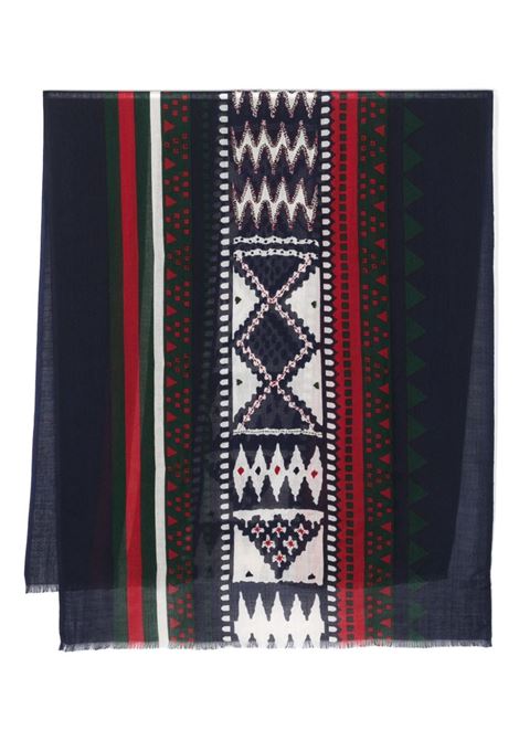 Sciarpa in lana blu scuro e rossa a coste fini con bordo sfrangiato ALTEA | 236040001