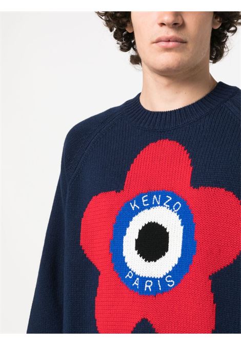 Maglione in lana blu navy con logo Target ricamato e logo Kenzo KENZO | FD65PU4103BC77