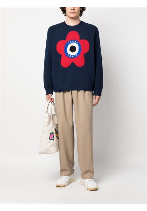 Maglione in lana blu navy con logo Target ricamato e logo Kenzo KENZO | FD65PU4103BC77