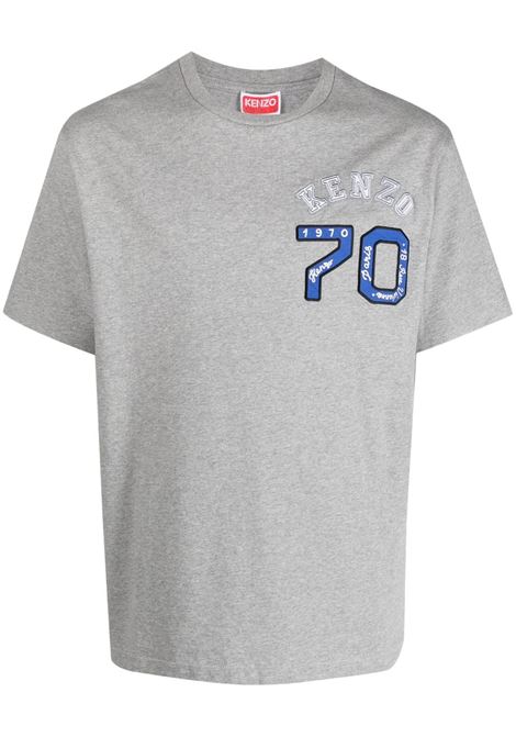 T-shirt grigia in cotone con logo Kenzo ricamato bianco e blu KENZO | FD65TS1294SY94