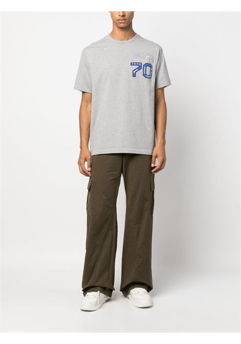 T-shirt grigia in cotone con logo Kenzo ricamato bianco e blu KENZO | FD65TS1294SY94
