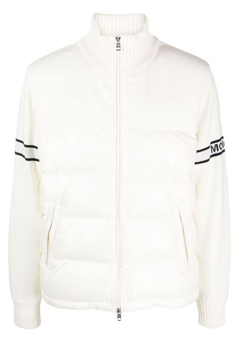 Cardigan bianco in lana con pannelli imbottiti in piuma MONCLER | 9B000-16-M1121034