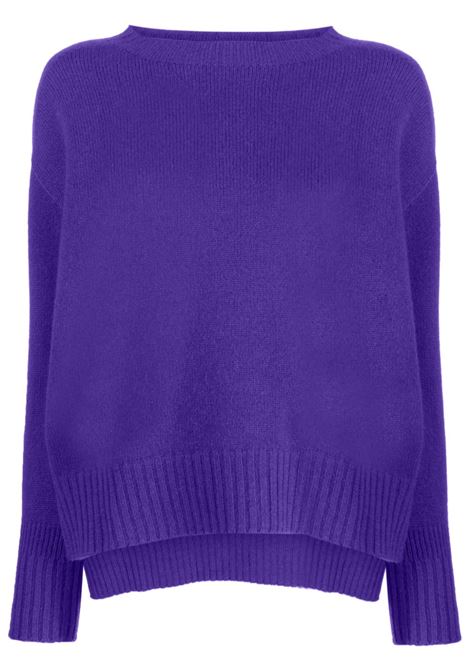 Maglia Bianca con scollo a barca in lana merino viola elettrico VANISE' | V24513-BIANCAMIRTILLO