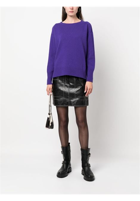 Maglia Bianca con scollo a barca in lana merino viola elettrico VANISE' | V24513-BIANCAMIRTILLO