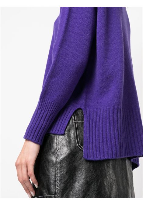 Maglia Bianca con scollo a barca in lana merino viola elettrico VANISE' | V24513-BIANCAMIRTILLO