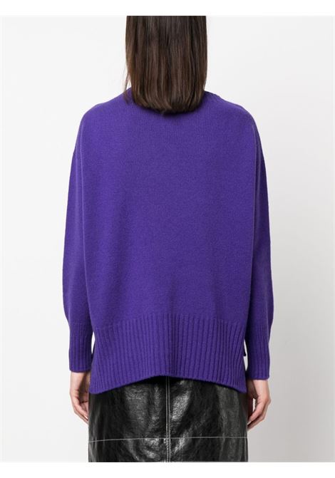 Maglia Bianca con scollo a barca in lana merino viola elettrico VANISE' | V24513-BIANCAMIRTILLO