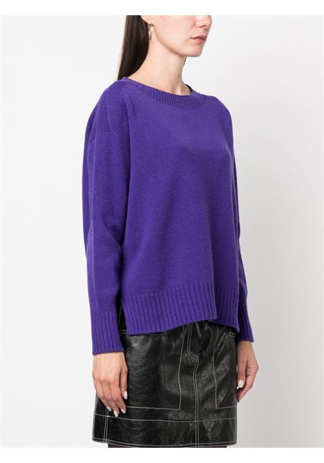 Maglia Bianca con scollo a barca in lana merino viola elettrico VANISE' | V24513-BIANCAMIRTILLO