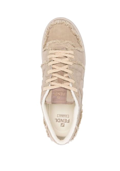 Sneakers beige in tela effetto consumato con logo FF ricamato FENDI | 7E1495-AN8LF1LQI