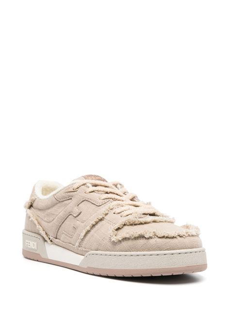 Sneakers beige in tela effetto consumato con logo FF ricamato FENDI | 7E1495-AN8LF1LQI
