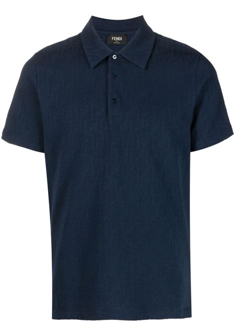 Polo blu navy  in cotone effetto spugna con logo FF Fendi FENDI | FY0985-AN1TF0QG3