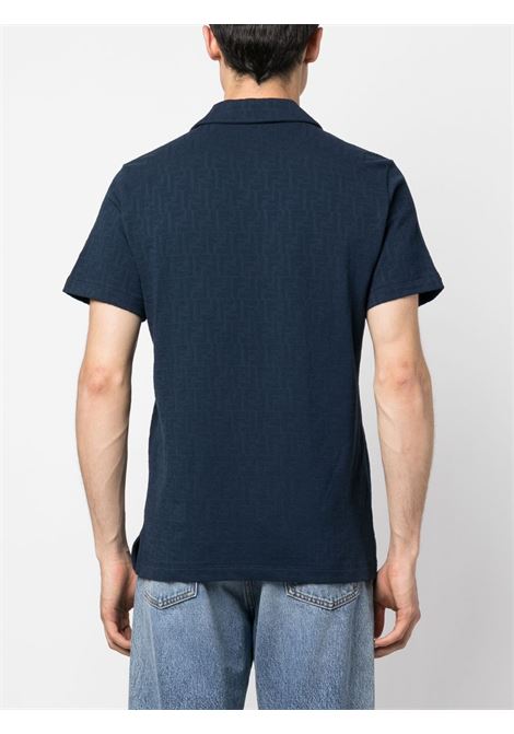 Polo blu navy  in cotone effetto spugna con logo FF Fendi FENDI | FY0985-AN1TF0QG3