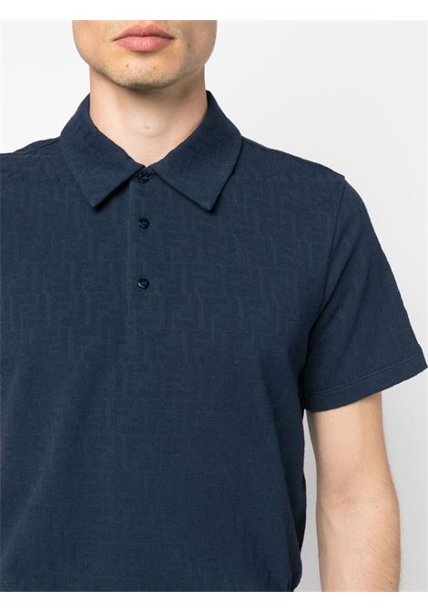 Polo blu navy  in cotone effetto spugna con logo FF Fendi FENDI | FY0985-AN1TF0QG3