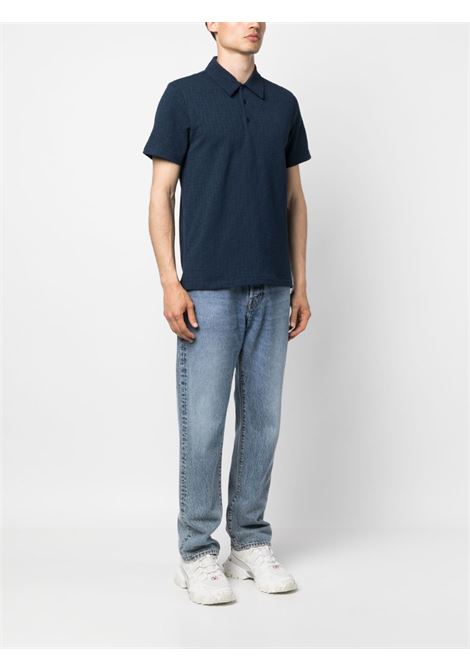 Polo blu navy  in cotone effetto spugna con logo FF Fendi FENDI | FY0985-AN1TF0QG3