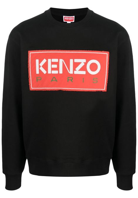 felpa nera in cotone con logo Kenzo rosso sul petto KENZO | FD55SW4474ME99J