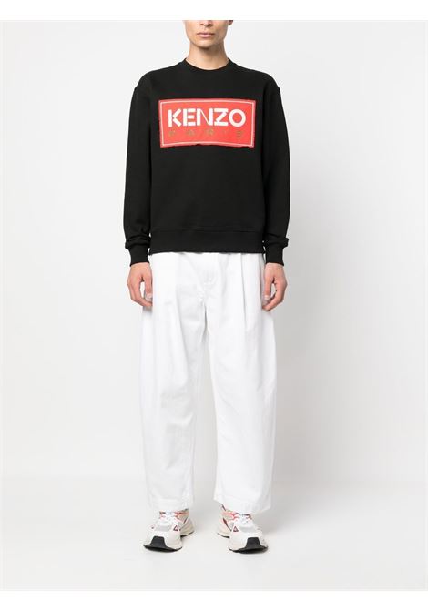 felpa nera in cotone con logo Kenzo rosso sul petto KENZO | FD55SW4474ME99J