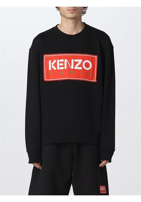 felpa nera in cotone con logo Kenzo rosso sul petto KENZO | FD55SW4474ME99J