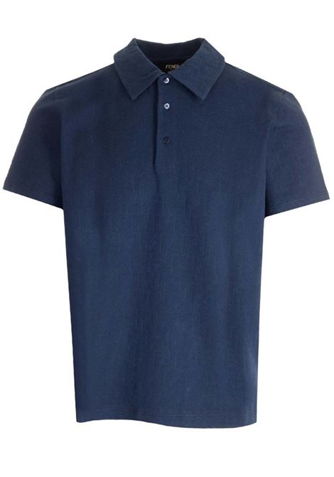 Polo blu navy  in cotone effetto spugna con logo FF Fendi FENDI | FY0985-AN1TF0QG3