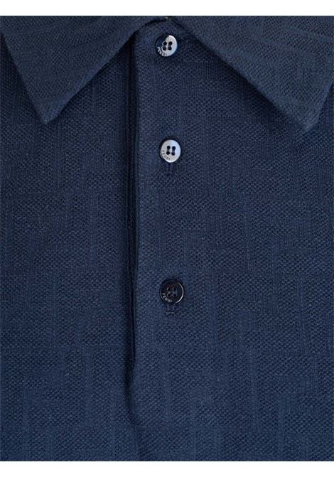 Polo blu navy  in cotone effetto spugna con logo FF Fendi FENDI | FY0985-AN1TF0QG3