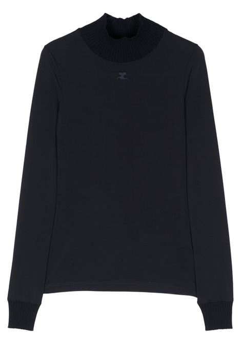maglia nera semitrasparente a collo alto con logo ricamato Courrèges COURRÈGES | PERJTO029JS00887075